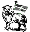 Cornish lamb & flag emblem, walking left