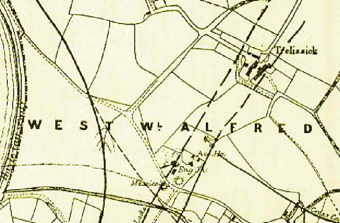 Old map of Hayle showing Trelissick Farm and the Mexico tin mine shaft