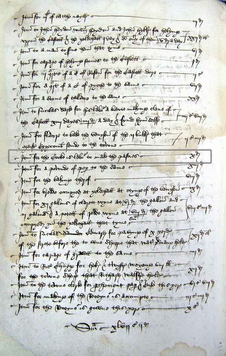The page from the Borough of Plymouth Audit Book, 1510, with five entries related to preparing pasties