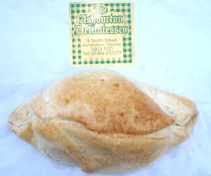 Ashburton, Devon pasty with its bag