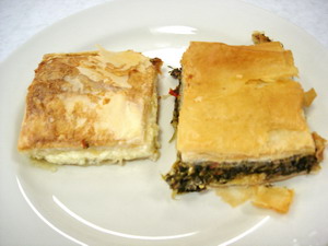 Armenian boeregs: Cheese (left) and spinach and onion with pinenuts (right)