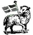 Cornish lamb & flag emblem, walking right