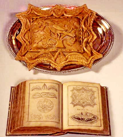 Lamb pasty made from a design in the Edward Kidder book (above), published in 1720 AD, with the book open to the page (below)